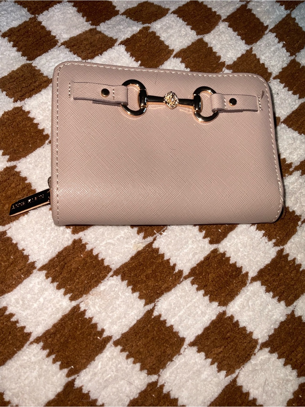 Anne Klein Blush Zip-Around Wallet with Gold Hardware